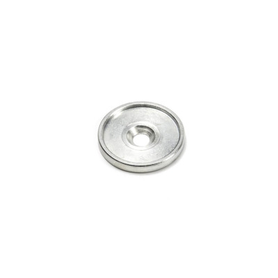Magnetic metal disc Ø21 mm. for Ø20 mm. magnets. The metal disc has a border and a countersunk screw hole M3