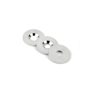 The metal discs have M3 screw holes with countersunk hole on one side and flat on the other side of the metal disc