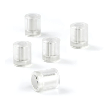Strong magnets with transparent plastic cap 14x18 mm., sold in 5-packs