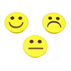Powerful smiley magnet 3 pack yellow, round.