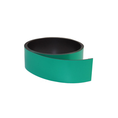 Magnetic foil with colored top. This item is 30 mm. wide and green. Delivered on 1 metre rolls. Super flexible magnet.