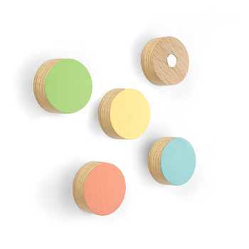 Timber Round designer magnets in a package of 5 different colored wood discs