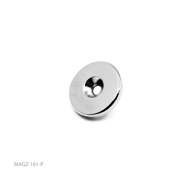 Strong round magnet with countersunk hole for screws, size 23x4 mm. made of neodymium N35