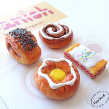 Hang danish pastry on the fridge - cool and fun magnets from LSA Gallery looking like 4 diff. kinds of Danishes