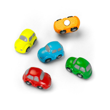 Traffic magnets are small car magnets in 5 different bright colors: yellow, orange, red, blud and green.