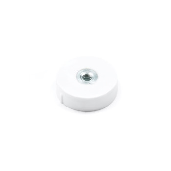Ø22 white rubber magnet with an internal thread with M4 size. The direct pull force in direct contact with a thick magnetic steel plate is almost 6 kg. for this small magnet. Sold individually.