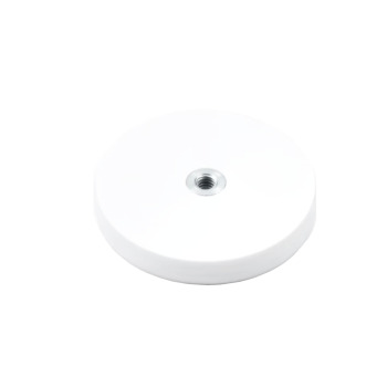 Ø43 mm white rubber magnet with an internal thread (for bolt or screw).