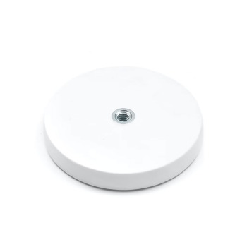 Ø66 mm white rubber coated magnet with an internal steel thread (M6)