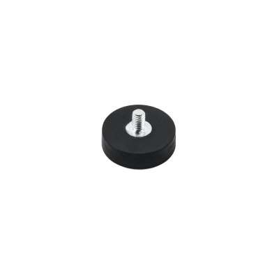 Ø22 mm rubber magnet with threaded stud (M4). Made of N42 Neodymium with black rubber coating.