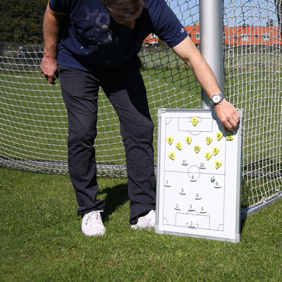 Here, you can see our magnets being used on a tactics board for football practice. Strong enough for all weather.