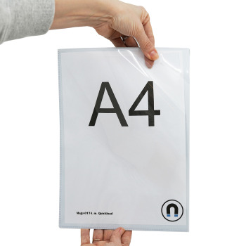 This pocket is size A4 and has quickload opening at the top and side for easy use. You can put drawings, info paper and photos in the magnetic pockets and we sell them from 1 pc. (large discount rates available).