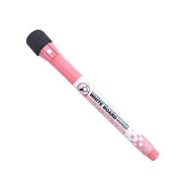 Smart magnetic board marker with a cap that has both a strong magnet and a board marker eraser. This one is pink