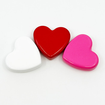 Heart magnets for glass boards - made of neodymium N30 and with nylon coating. Package with 3 heart magnets in white, red and pink