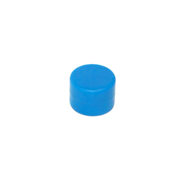 Strong magnet 17x12 mm. made with neodymium and a light blue rubber surface.