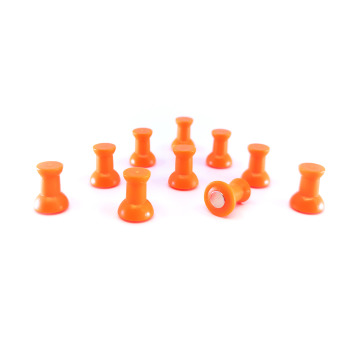 Small and strong orange magnets for your whiteboard or your fridge - package of 10 pcs. Looks like small pins.