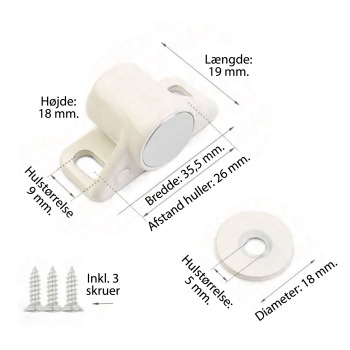 White magnetic lock - set incl. screws, magnet and metal plate