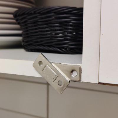 You can glue or screw the two parts to a cupboard or drawer that needs a firm magnetic lock. The glue is transparent and the two parts are held together magnetically.