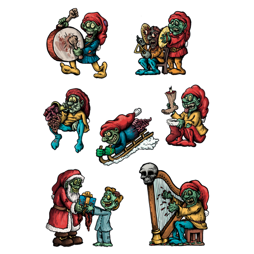 Magnetic zombie crawling elves - Elf sheet with 7 pcs.