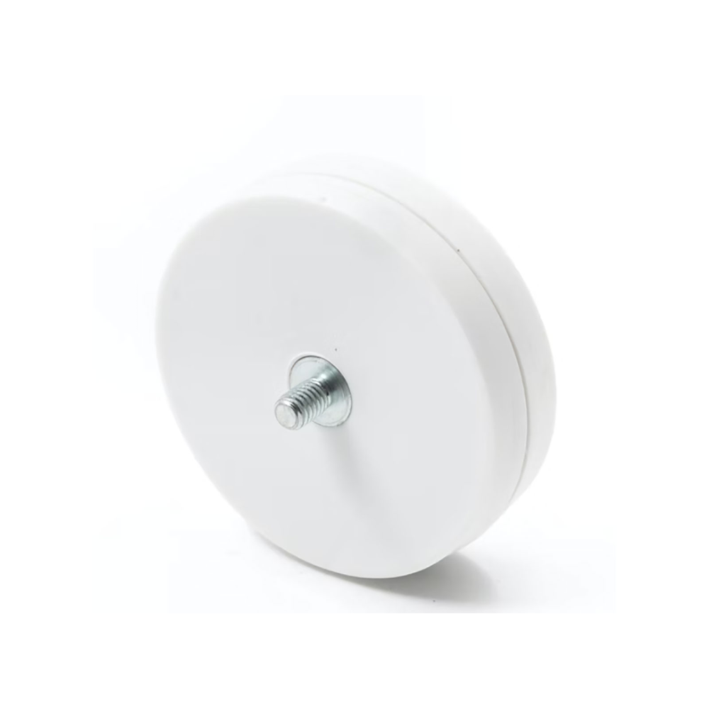 Rubber magnet (white) with external thread, Ø66 mm.