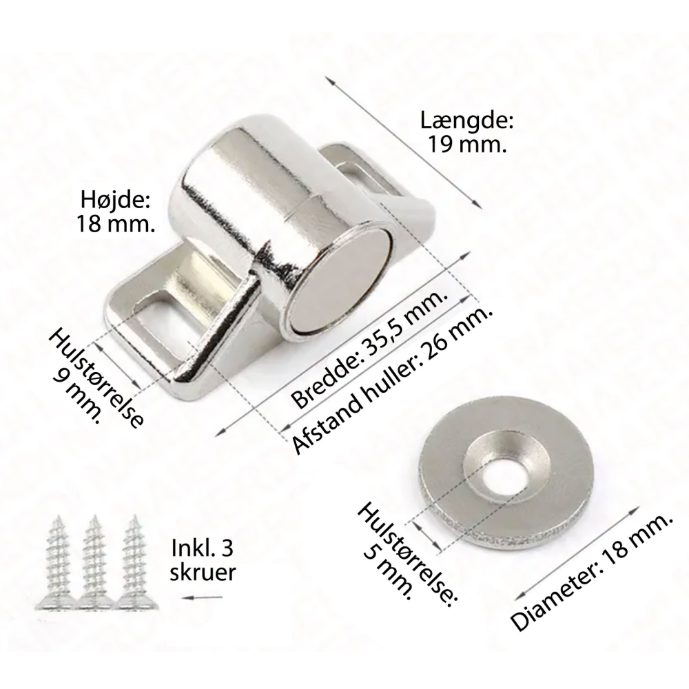 Magnetic lock for cupboards & drawers, silver Ø18 mm.