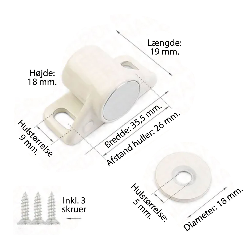 Magnetic lock for cupboards & drawers, white Ø18 mm.