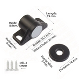 Magnetic lock for cabinets & drawers, black Ø18 mm.