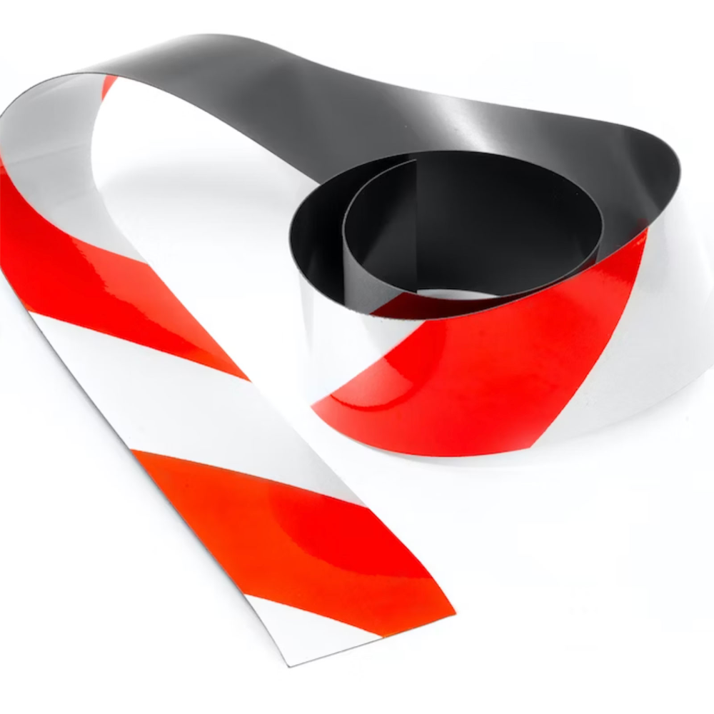 Magnetic foil "caution", White/Red 50 mm. x 5 m.