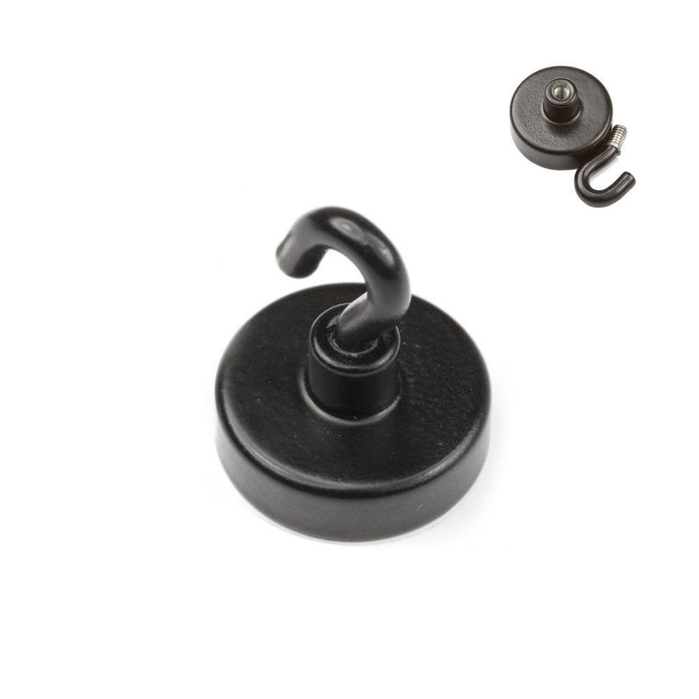 Pot magnet with hook, Black Ø16 mm.