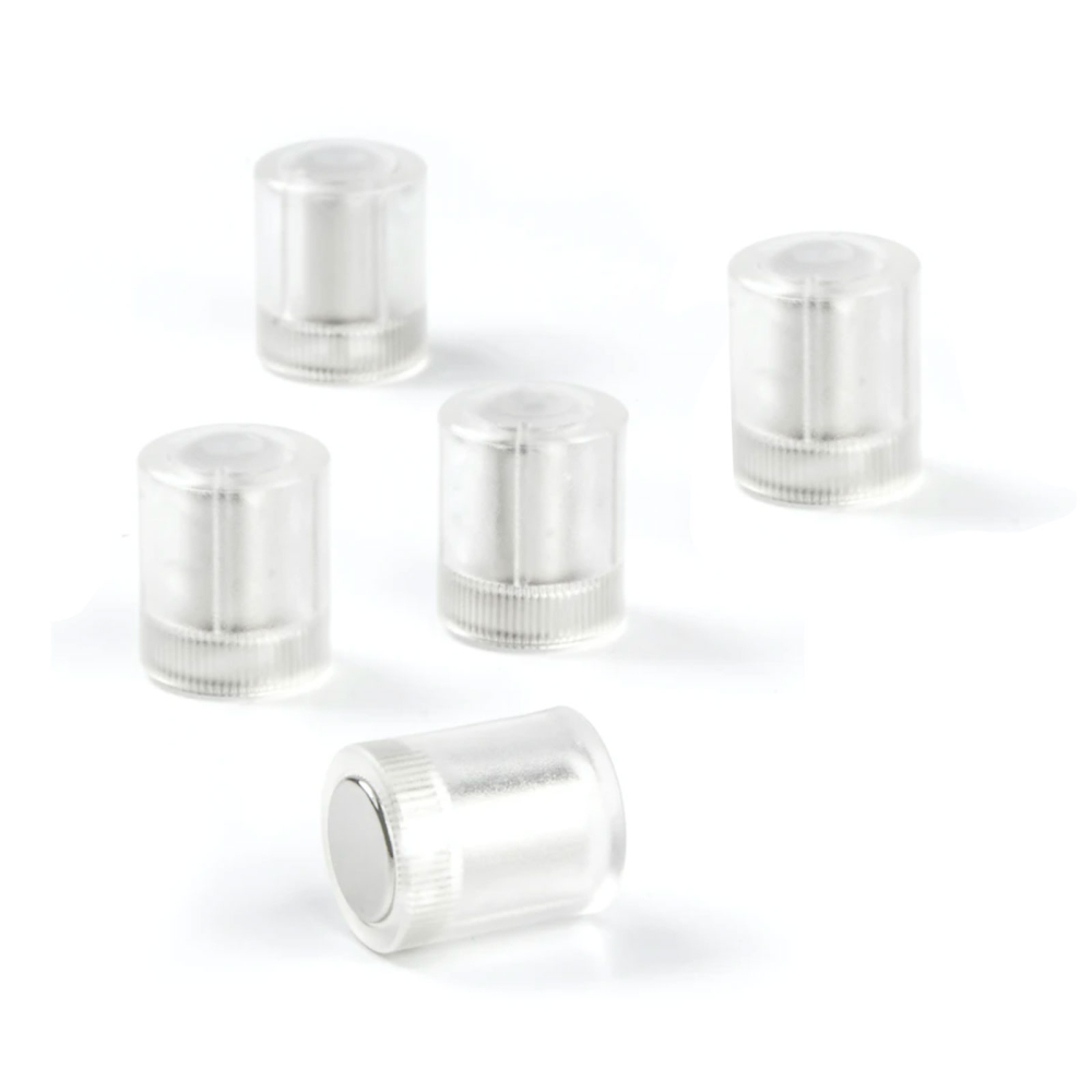 Magnets w. plastic cover 14x18 mm., Transp. (5-pack)